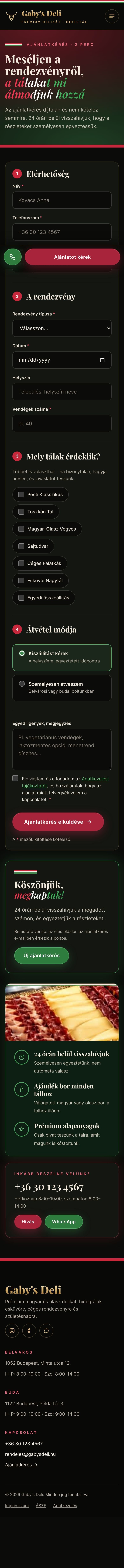 Ajánlatkérés mobil nézetben